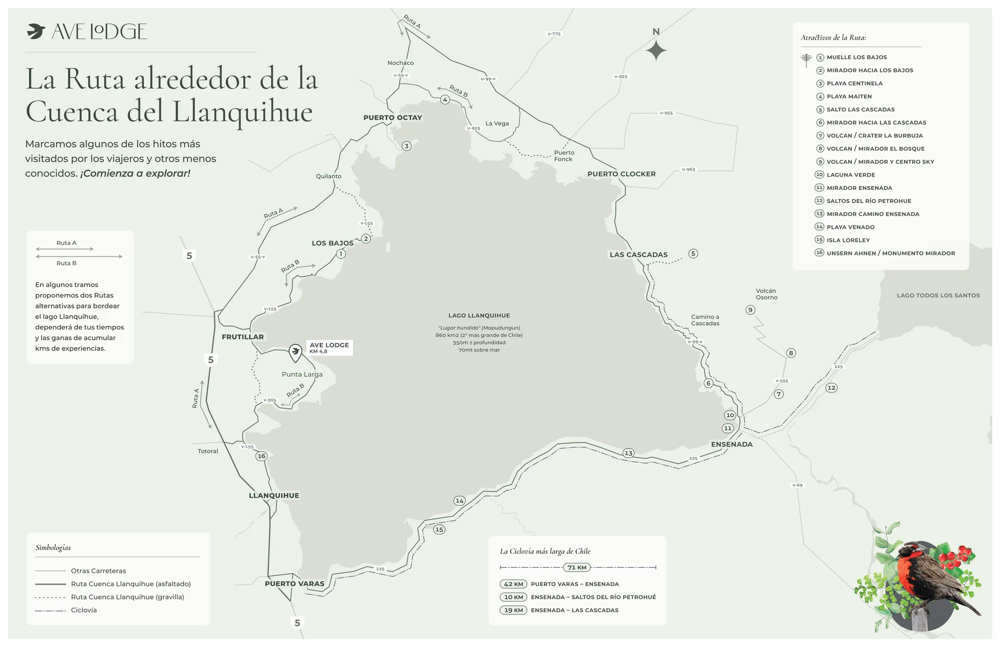 Carte de la route autour du bassin du Lac Llanquihue
